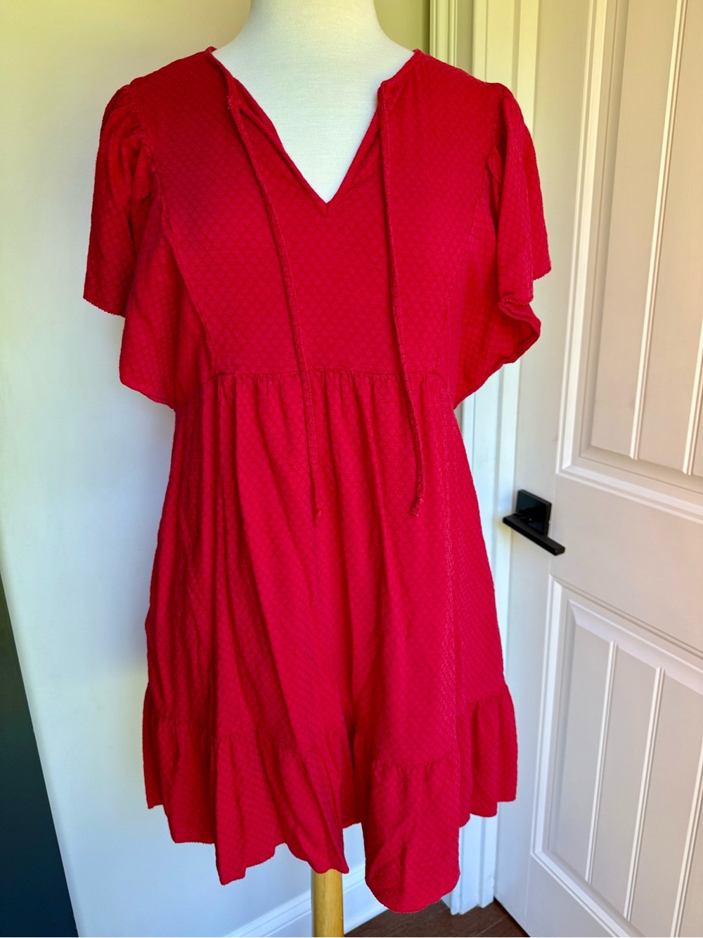 Knox Rose Red Flutter Sleeve Tiered Dress